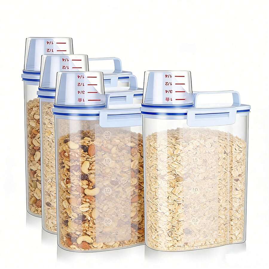 Slim Storage Bottle Plastic With Handle Double Latches And Pour Spout 2.5L Large Capacity Kitchen Inside Cabinet Refrigerator Door Gap Storage Cereal Container Airtight Food Keeper Bin Pantry Organization - Transparent - Übersicht 1