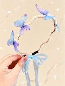 Diadema de mariposa degradada para niñas, accesorio para el cabello ajustable, adecuado para el uso diario y fiestas de adolescentes - Rosa - Ver 9