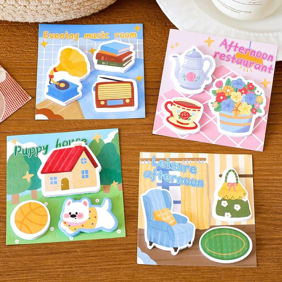 4/8pcs Combination Sticky Notes, Ins Dopamine Combination Sticky Notes Student Tearable Message Decoration Memo Cute Stationery N-Times Reusable, 60 Sheets/Book, Random Style, Suitable For School, Office, Home Memo, Back To School, Halloween - one-size - View 1