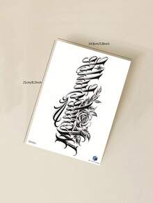 STARTTOOS Large Floral Arm Tattoo Sticker - Black Gothic Cyberpunk Calligraphy Floral Pattern Temporary Tattoo Sticker For Arm And Thigh, 1pc/Pack - Black - View 7