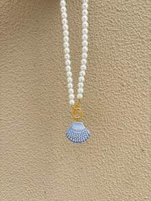 Blue And White Porcelain Starfish Shell Conch Necklace, Summer Vacation Style Handmade Beaded Stainless Steel Pendant Beach Accessory - Beaded Necklace - View 8