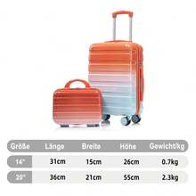 Juego de equipaje hecho de material PC duradero con 2 tamaños (14/20 pulgadas), equipado con ruedas giratorias, cerradura de combinación y bolsa de cosméticos de 14 pulgadas, color rojo. - Rojo + PC - Ver 3