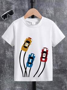 Camiseta Gráfica Estampado Autos De Carreras Manga Corta Cuello Redondo Estilo Urbano Casual Moda Streetwear Chica Alternativo Gráfico Retro - Blanco - Ver 1