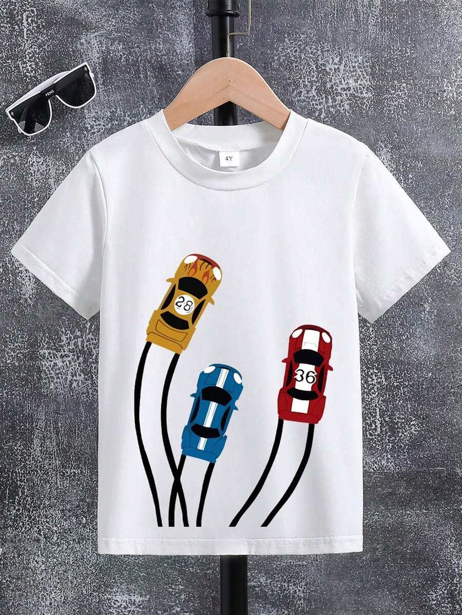 Camiseta Gráfica Estampado Autos De Carreras Manga Corta Cuello Redondo Estilo Urbano Casual Moda Streetwear Chica Alternativo Gráfico Retro - Blanco - Ver 1