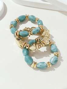 Juego de pulseras de cuentas acrílicas gruesas de estilo boho vintage, pulseras con dijes de pepita de oro para mujeres y parejas, de lujo y alta gama para fiestas y uso diario. - Multicolor 15 - Ver 7