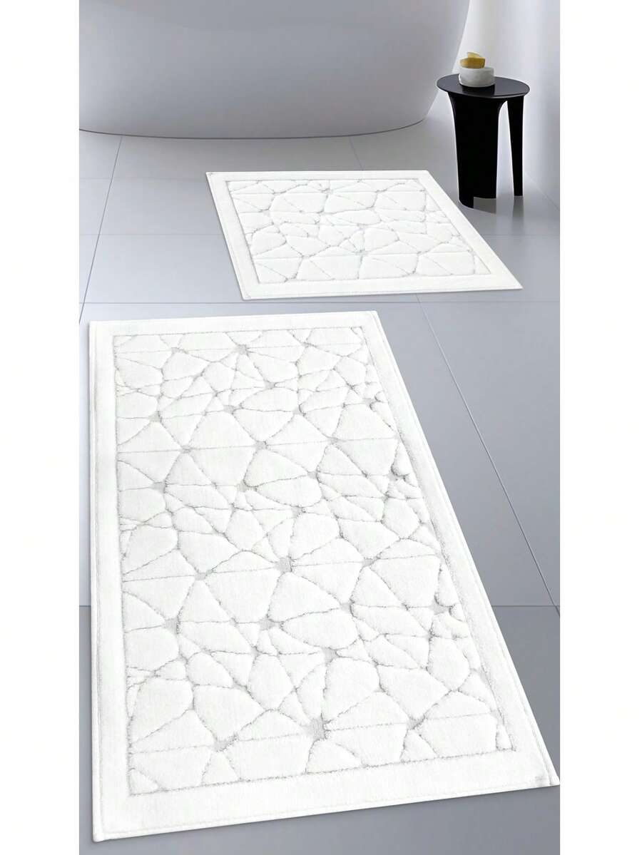 Cotton Woven Absorbent Bath Mat Set, Glass Pattern Bathroom Rug Set 60x100 Cm - 60x50 Cm