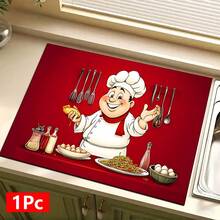 1pc, Home Decor, Chef Pattern Printed Dish Drying Mat, Espresso Machine Countertop Absorbent Mat, Sink Drainage Mat, Soft Faucet Absorbent Mat, Sink Cup Mat, Kitchen Supplies, Bathroom Supplies - Multicolor - View 12