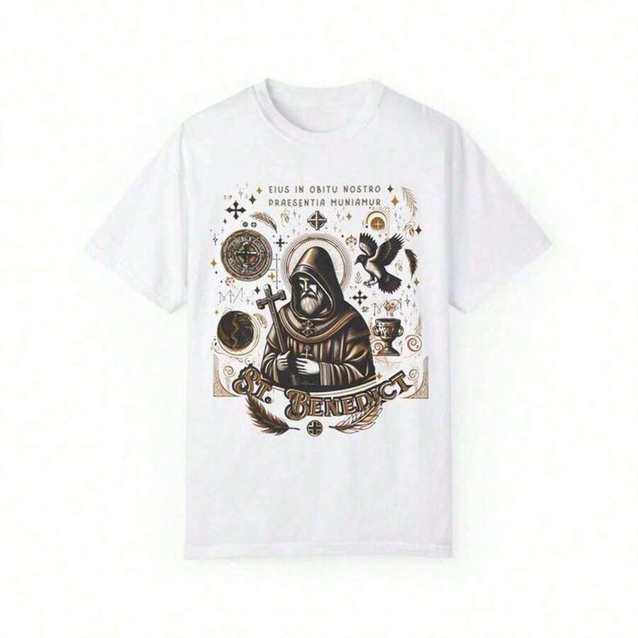 Camiseta con Estampado de Santo Medieval Cuello Redondo Básica Streetwear Casual Estilo Vintage Rock Urbano Uso Diario Chica Ropa de Mujer Top - Blanco - Ver 1