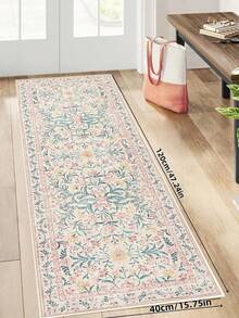 1 pieza Alfombra pasillera vintage con estampado floral, alfombra antideslizante lavable a máquina para interiores de cocina, alfombra de estilo bohemio ultra suave, adecuada para pasillo, cocina, lado de la cama, entrada - Rosa - Ver 2