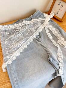 1pc Floral Lace Triangle Scarf, Waist Tie Apron, Korean Style Minimalist Skirt, Suitable For Outdoor, Wedding Dress Matching - Triangular Scarf - View 6