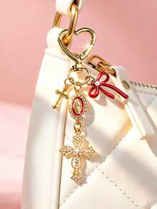 1pc Bow Cross Keychain, Decorated With Religious Love And Crystal Cross Pattern, Embedded With Virgin Mary Image, Embellished With Resin Beads And Rhinestones - Suitable For Keychains, Bag Charms, Cross Pendants, Wallets, Backpack Accessories, Earphone Case Accessories, Luggage And Car Keychains, Bag Charms, Chain Bag Pendants, Also An Excellent Choice For Mother's Day Gifts. - Multicolor - View 15