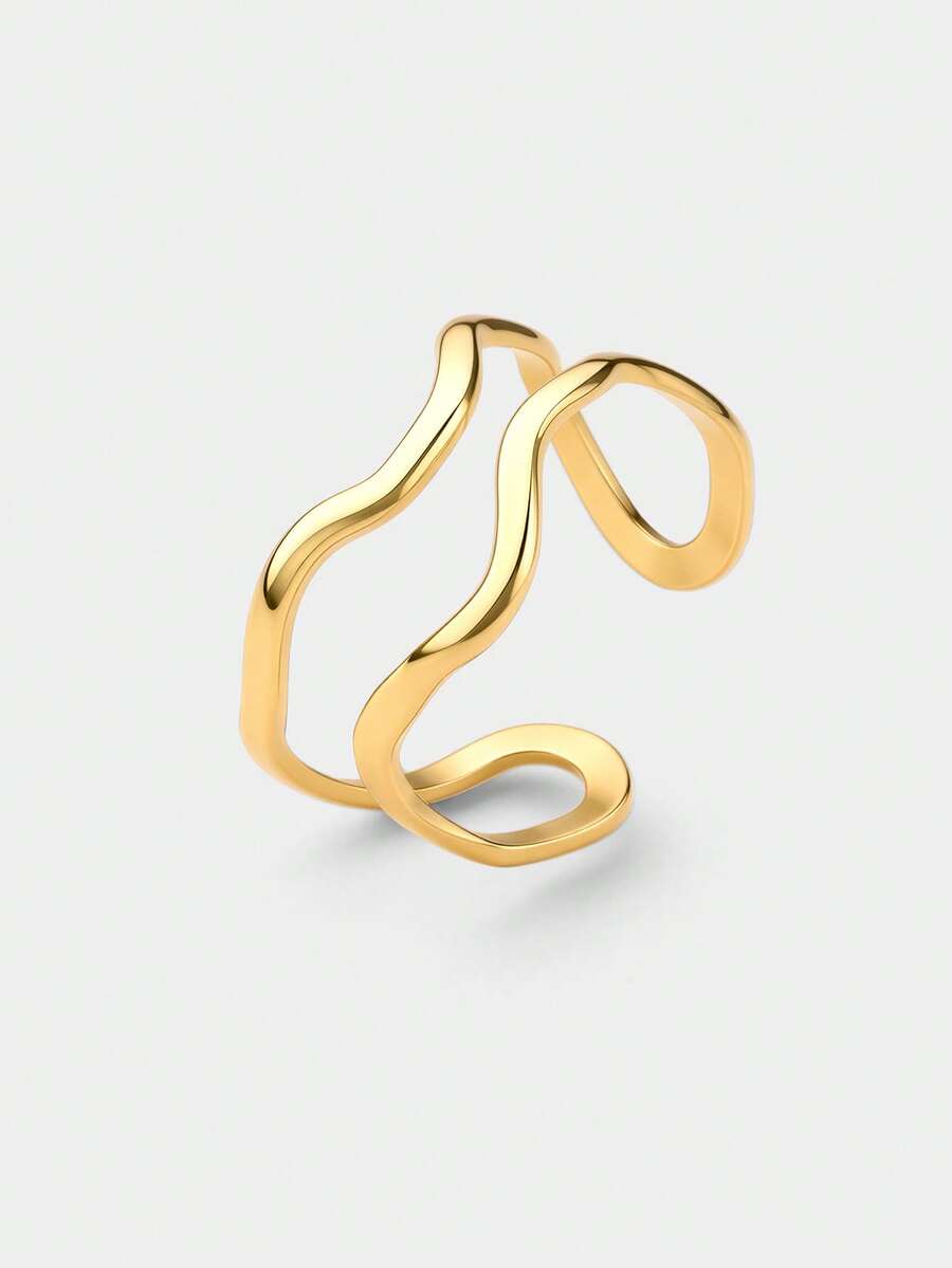 Ashenrae Anillo abierto de acero inoxidable de estilo minimalista versátil y de diseño de nicho a la moda - 9 de oro - Ver 1