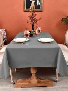 1pc Stain-Resistant Polyester Fiber Washable Tablecloth, Suitable For Wedding, Banquet, Restaurant, Buffet, Birthday Party, Welcome Party, Home Decor - Grey - View 7