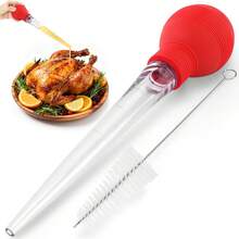 Large Turkey Baster For Cooking - Premium Baster Syringe For Hot Liquids - Heat-Resistant Silicone Bulb, Easy-Grip Design With Cleaning Brush - Dishwasher  - Baste Food With Ease - Red - Red - View 7