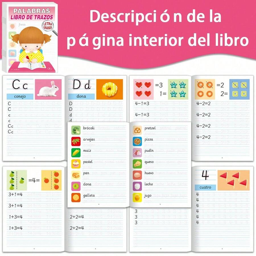 1pc Spanish Alphabet & Vocabulary, Math Learning And Writing Practice Material. Designed To Teach Correct Writing Methods, It Is An Ideal Home Education Resource And A Great Gift.