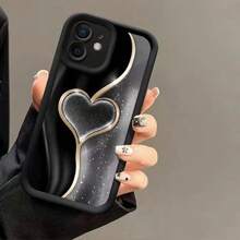 Funda Corazón Dorado para Apple 15Pro, 17, Premium 14Pro, Nuevo 16, Europeo y Americano 13 - Emery - Negro - Morado Corazón Dorado - Ver 2