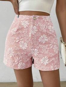 Nuevos shorts de mujer de verano, elegantes, de talle alto y pierna recta, con textura jacquard. - Negro - Ver 8