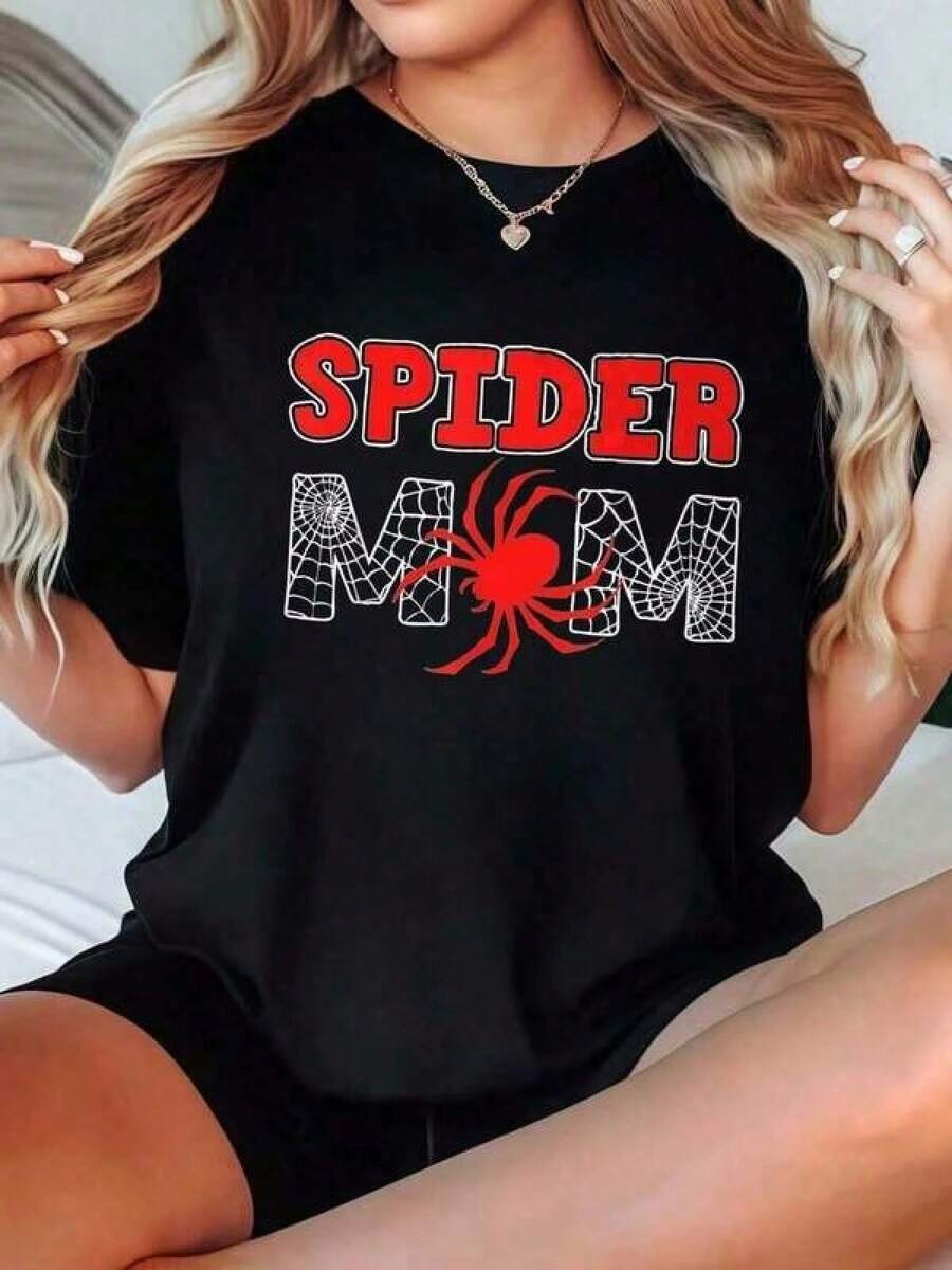 Camiseta Casual Estampado Araña Halloween Manga Corta Estilo Vintage Rock Urbano Moda Streetwear Gráfico Retro Urbana - Negro - Ver 1
