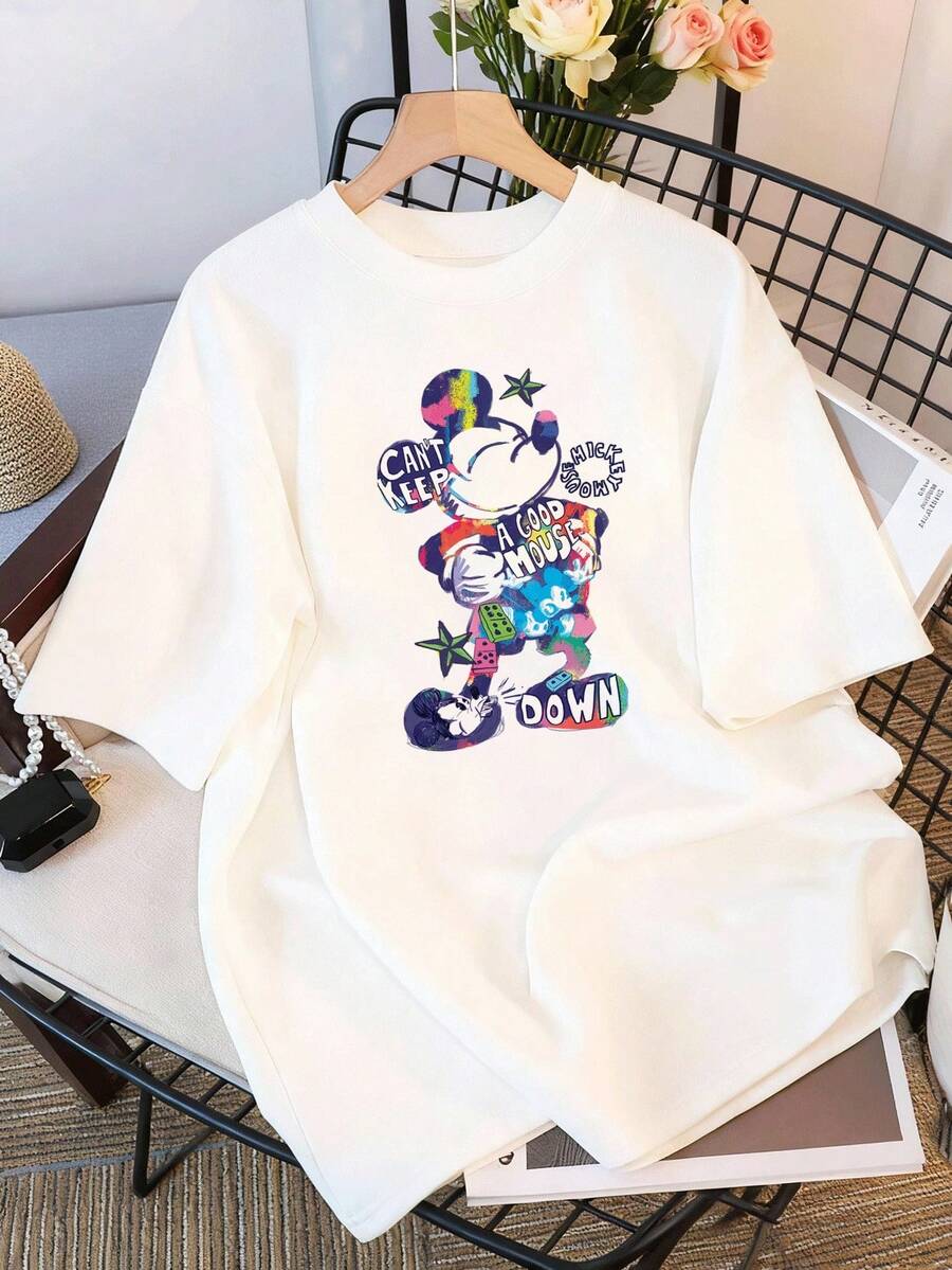Camiseta con Diseño de Personaje Caricatura Manga Corta Casual Streetwear Estilo Japonés Kawaii Urbano Y2K Top Alternativo - Blanco - Ver 1