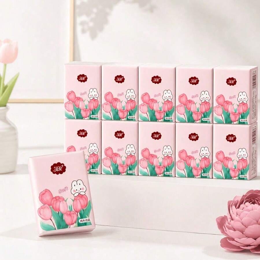 120/60/36/24/12/6PCS Mini Portable Face Towels & Handkerchiefs - 3-Layer Soft Dye-Free Paper, 6 Sheets Per Pack, Lightweight Travel Essentials For On-The-Go Hygiene & Skincare, Cheerful Packaging | Durable Packaging - Multicolor - View 1
