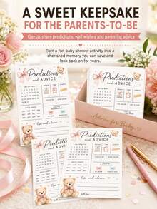 Pink Sweet Style Bow Teddy Bear Baby Prediction Cards, Gender Neutral Baby Shower Guessing Game Cards, Baby Girl Gender Reveal Party Decoration, Baby Shower Game, Gender Reveal Decoration - Multicolor - View 4