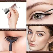 Eyelash And Eyeliner Set - Includes 2 Liquid Eyeliners And 10 Pairs Of Eyelashes - Creates A Natural Look, Reusable, No Glue Required. - White - View 7
