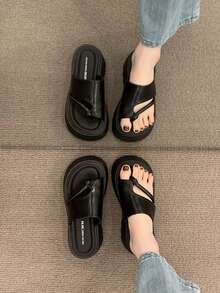 2026 Summer Women Platform Slide Sandals, Two Toe Cross Straps Wave Wedge Sole With Soft Cushion Insole, Minimalist Cool Shoes For Beach Date School D - Black - View 4