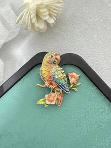 Vintage Hand Painted Hummingbird Brooch Rhinestone Floral Bird Lapel Pin Suit Coat Decor Jewelry Gift For Women Men - Pink - View 3