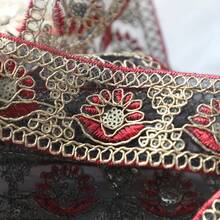 1/5"復古金色刺繡蕾絲飾邊，復古花卉提花縫製緞帶，適用於洋裝、衣物、包包、窗簾手工藝裝飾，適合DIY服飾、縫紉與初學者 - 多色D - 查看 16