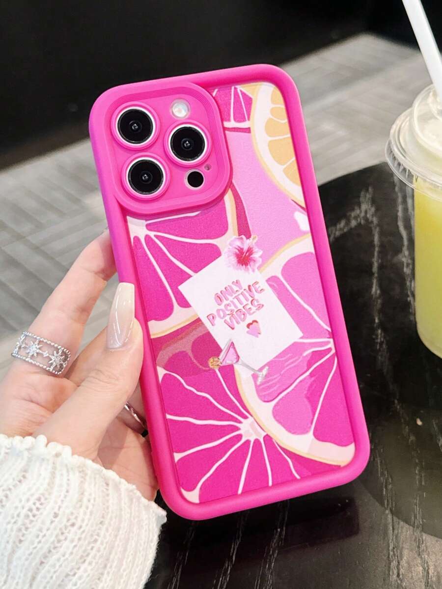 1pc Summer Rose Red Grapefruit Pulp Slice Pattern TPU Shockproof Full Coverage Protective Case Compatible With Apple 7P/8Plus/16/16PLUS/16PRO/16PROMAX/XR/XSMAX/11/11Pro/11ProMax/12/12Pro/12ProMax/13/13Pro/13ProMax/14/14Pro/14Plus/14ProMax/15/15Pro/15Plus/15ProMax Fashion New Phone Shell - Multicolor - View 1