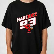 Camiseta de hombre Heavyweight 93 - Con el logotipo de Marced Marquezed y diseños de mascotas - Camiseta de streetwear con estampado en negro, rojo y blanco, adecuada para carreras de motocicletas, motocross y uso casual - Camiseta cómoda de manga corta con cuello redondo. - Negro - Ver 6