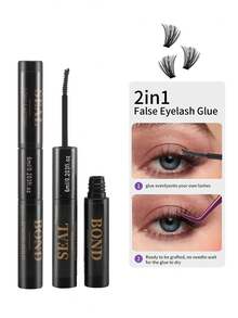 1pc Black Lash Glue & Clear Sealant 2-In-1, 6ml DIY Lash Extension Adhesive For Lash Clusters & Strip Lashes, Strong Hold Lasts 48-72 Hours, Latex-Free, Waterproof & Fast-Drying, Gentle Formula For Personal Home Eye Makeup - Black - View 2