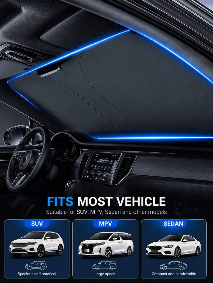 Portable Universal Car Windshield Sunshade - Interior Heat Insulation Front Windshield Cover, Summer Car Front Windshield Sunshade, UV Protection And Heat Insulation Sunshade
