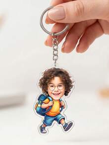 1pc Custom Photo Cartoon Kid Keychain,Personalized Student Backpack Bag Tag,Back To School,First Day Of School Keepsake,Birthday Gift,End Of School, Gift For Kids, Preppy Aesthetic - Multicolor - View 14