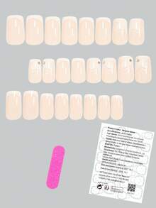 Show Your Beauty 24pcs Classic Elegant Rhinestone White Butterfly Striped White Edge French Glossy Shiny Skin-Brightening Fake Nails Fashion Versatile Wearable Nails Suitable For Dates Parties Spring Summer Women And Girls Autumn Winter Daily Wear Removable Press-On Nail Set With Jelly Glue And Nail File Easy To Wear And Durable Jelly Glue Randomly Shipped - Multicolor - View 3