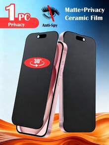 XINHONGYU 1片磨砂防窺螢幕保護貼，適用於 iPhone 17 Pro Max 6.9 吋，軟膜材質，非玻璃，全螢幕覆蓋，防窺防盜防眩光，陶瓷膜，防指紋，相容手機殼，適用於 iPhone 17 Pro Max、17 Air、16 Pro Max/16 Pro/16 Plus/16/15 Pro Max/14 Pro Max/13 Mini/12/11/XS Max/XR/8 Plus/7 Plus - 黑色 - 查看 1