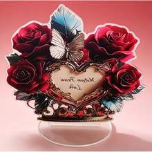 2D Flat Realistic Rose Heart-Shaped Photo Frame Standee, Desktop Decor Accessory, Cross-Border Romantic Theme Decoration - 1PC - View 8