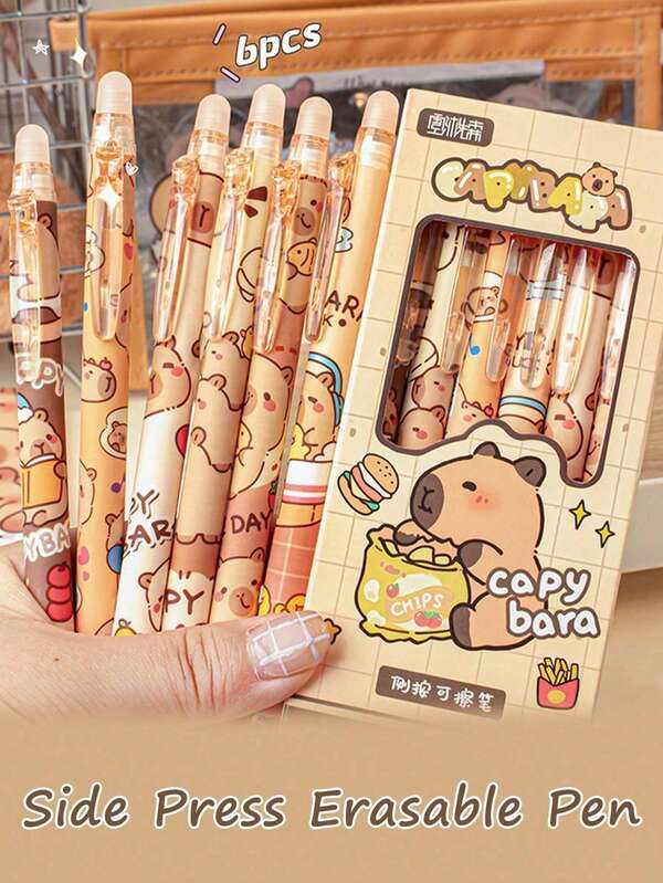 1 cái/6 cái/12 cái Bút bi xóa được Capybara dễ thương, bút bi xóa được có thể thu gọn (6 cái/hộp), văn phòng phẩm vẽ sáng tạo cho học sinh, đồ dùng văn phòng/học tập, quà tặng sinh nhật, lễ hội, tiệc tùng, văn phòng phẩm dễ thương, quà tặng tất Giáng Sinh, trang trí trường học, bất ngờ tại khuôn viên, trang trí ký túc xá, trang trí nhà cửa quay lại trường, trang trí phòng