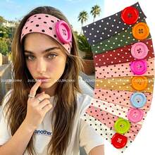 1pc Summer Dopamine Oversized Button Headband, Fashionable Ins Style Polka Dot Elastic Headband, Niche Design Handmade Sewn, American Vintage Polka Dot Wide Band Headband For Women, High Elasticity Fabric Hair Tie, Dopamine Color Block Large Button Design, Modifies Cranial Top, Suitable For Home Skincare, Vacation, Photo-Worthy, Versatile Head Accessory - Multicolor - View 8