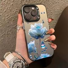 Blue Flower Case Suitable For Apple 15 Plus,  16 Pro, Water Drop 14 Pro, Floral 13, Premium 17 New - 彩銀殼-紫色-藍色花 - 查看 2