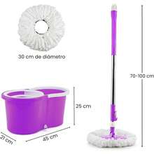 Magic Rotating Mop With Wringer Bucket, 360° Rotating Microfiber Head, Adjustable Telescopic Handle, Efficient Cleaning System For Wood, Ceramic, Marble Floors And More (BLACK) - Purple - View 2