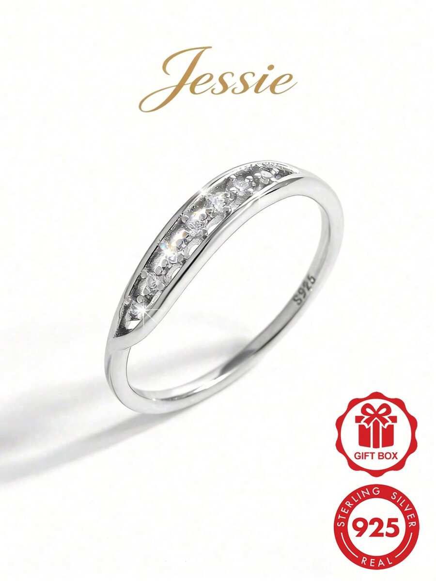 1 Stück eleganter und modischer kleiner vintage 925 Sterling Silber Hohllauf-Design Ring mit eingearbeiteten kubischen Zirkoniasteinen, geeignet für Frauen Partys, Jahrestage, Hochzeiten, als Geschenk - Silber - Übersicht 1