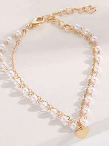 1pc Fashionable Minimalist Faux Pearl Heart Pendant Bracelet, Versatile Accessory For Girls, Party And Daily Wear - one-size - View 4