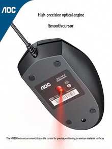 Ratón con cable AOC MS100, Plug And Play, adecuado para negocios y juegos, totalmente compatible con computadoras de escritorio y portátiles, posicionamiento preciso, agarre cómodo, respuesta rápida, tacto sensible, diseñado para uso prolongado sin fatiga - Ver 6