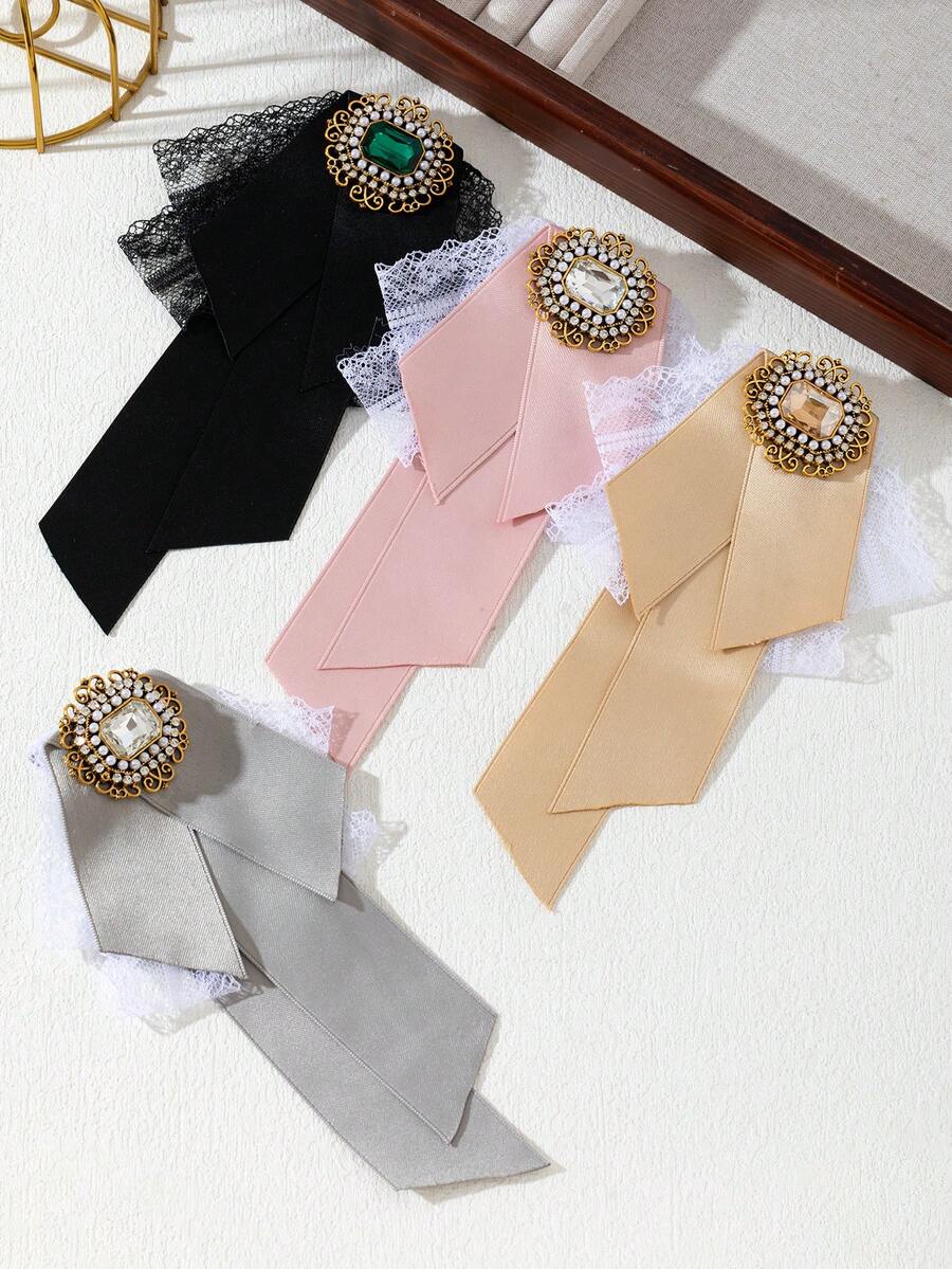 1pc Elegant Style Luxurious Design Shiny Accessories Academy Badge Rhinestone Lace Satin Ribbon Brooch Corsage Elegant Women's Brooch Jewelry Lapel Pin Suitable For Daily Wear Date Gift - classic - View 1