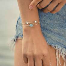 1 Peça, Pulseira de Pedra de Dupla Camada Boho, Pulseira de Aura de Escudo Puro, Pulseira de Corda Ajustável, Pulseira de Pedra de Formato Assimétrico, Pulseira de Praia de Férias - Colorida - Visão 3