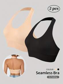 Top deportivo y camiseta de tirantes sin costuras - Top de yoga acanalado tipo halter con espalda abierta - azul real - Ver 1