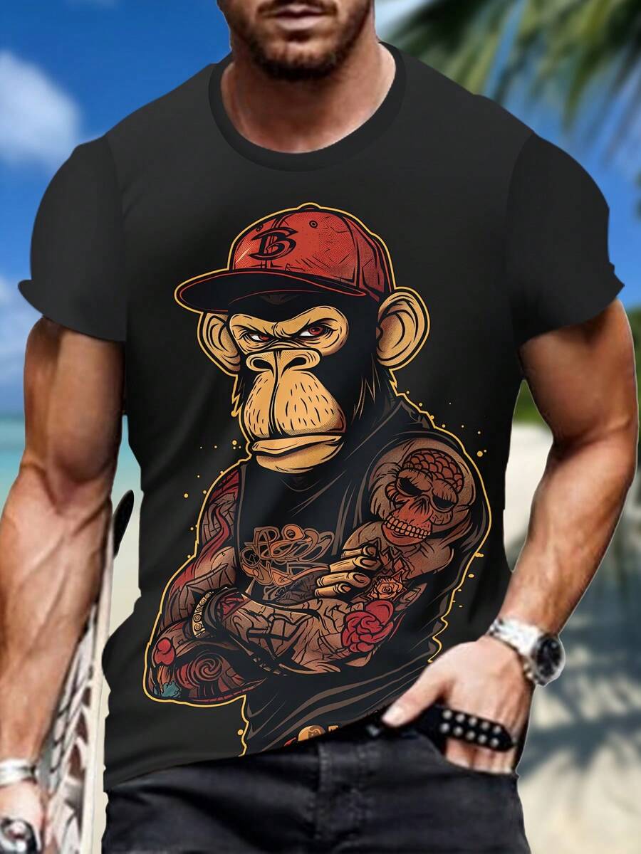 [Pierson Selection] Adult T-Shirt With 3D Digital Print, New Summer T-Shirt For Men - Merah Tua-A - View 1