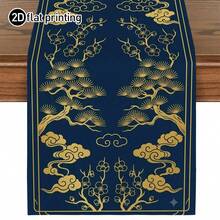 1件裝 中式海軍藍與金色圖案松梅祥雲桌旗，優雅長壽桌飾，適用於餐桌、咖啡桌、居家裝飾，耐用廚房與餐廳裝飾，桌飾 - 彩色 - 查看 10