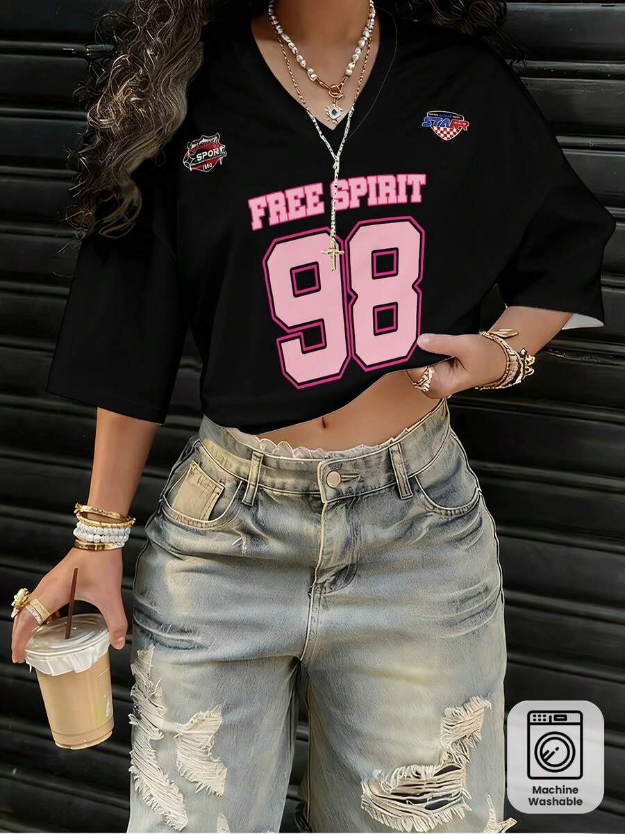 Nueva Camiseta de Animadoras con Cuello en V para Mujer - Colores mezclados - Ver 1